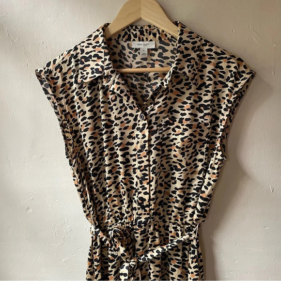 Macys On 34th Satin Leopard Print Collared Shirt Dress - Picture 1 of 10